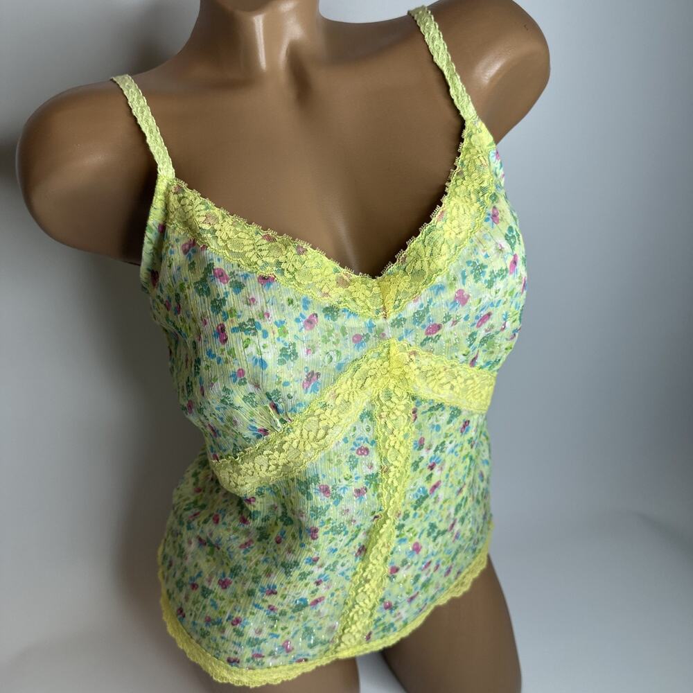 Vintage S.Yarolan Yellow Floral Lace Cami Top S M Y2K Coquette Japanese Gal Tank